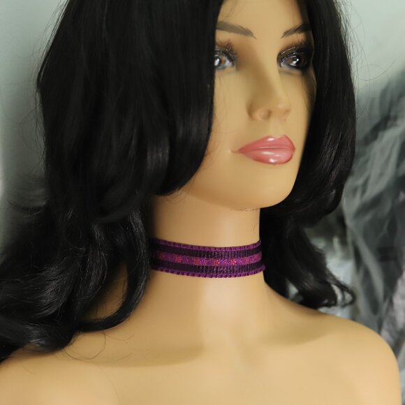 Purple Tone Choker Adjustable Length Fancy Texture Wide chokers (#80) - Picture 7 of 8